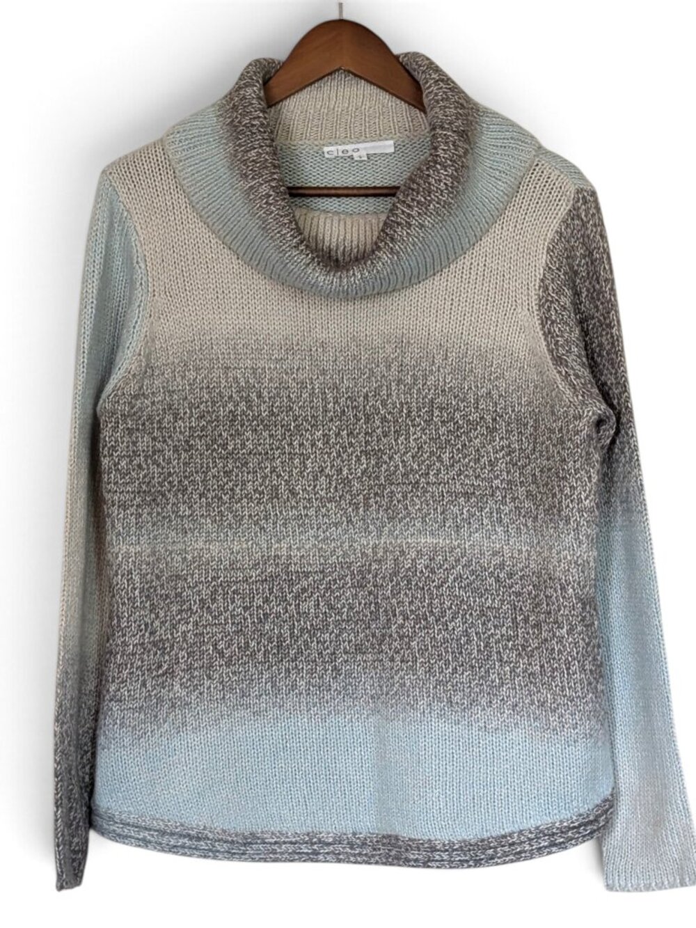 Cleo Gradient Ombre Cowl Cozy Wool Blend Neck Sweater Size L NWOT